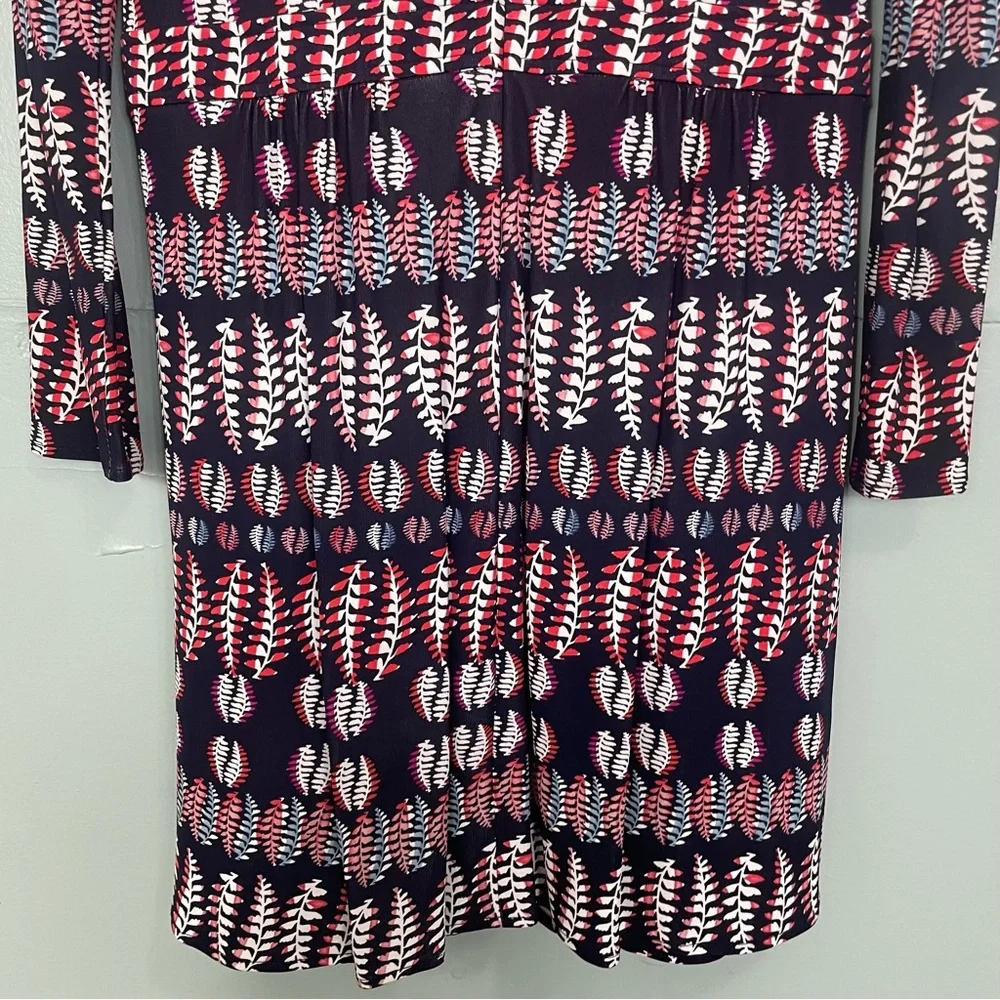Tory Burch Viscose Fantasy‎ Printed Dress Navy Blue Long Sleeve V Neck Medium